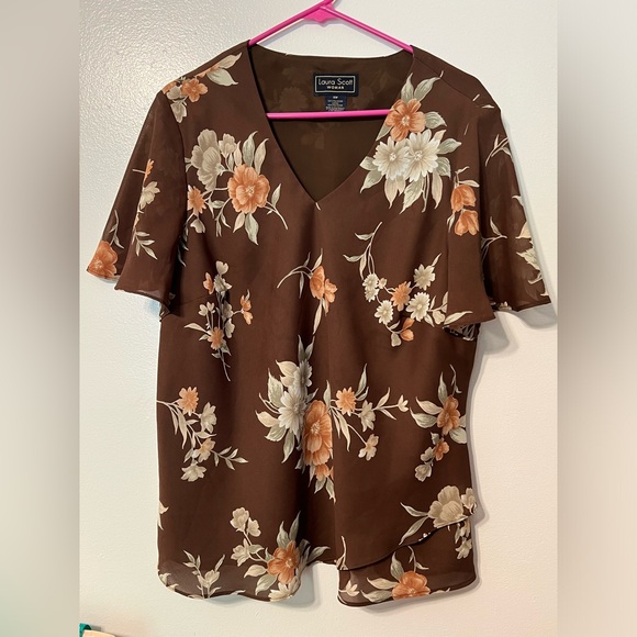 Laura Scott Tops - Laura Scott Shirt Blouse Women’s 18W Brown Top Fall  Cottage fairy VTG 90s